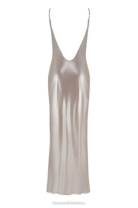 House of CB Leia Champagne Shimmer Low Back Maxi Dress Clothing 4H6N375