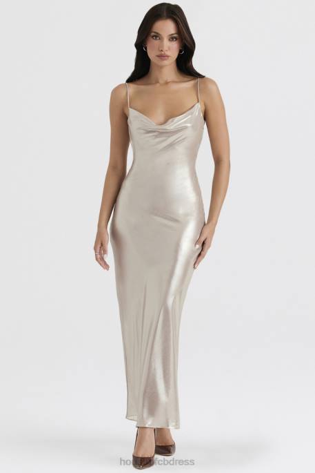 House of CB Leia Champagne Shimmer Low Back Maxi Dress Clothing 4H6N375