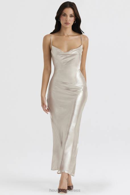 House of CB Leia Champagne Shimmer Low Back Maxi Dress Clothing 4H6N375
