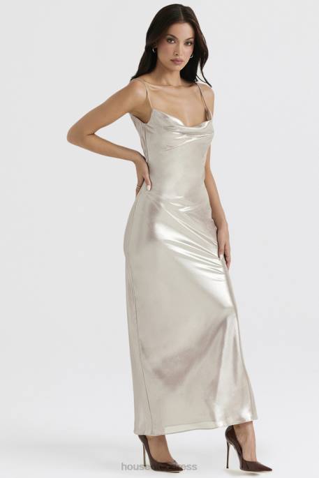 House of CB Leia Champagne Shimmer Low Back Maxi Dress Clothing 4H6N375