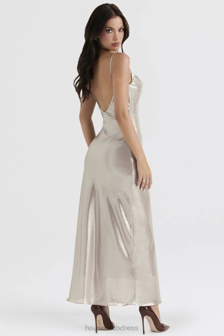 House of CB Leia Champagne Shimmer Low Back Maxi Dress Clothing 4H6N375