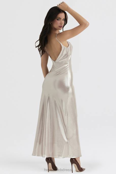 House of CB Leia Champagne Shimmer Low Back Maxi Dress Clothing 4H6N375