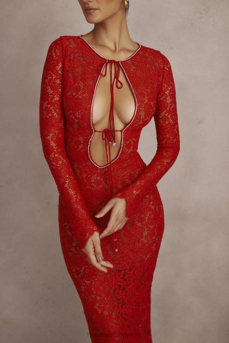 House of CB Lisandra Red Lace Maxi Dress Clothing 4H6N340