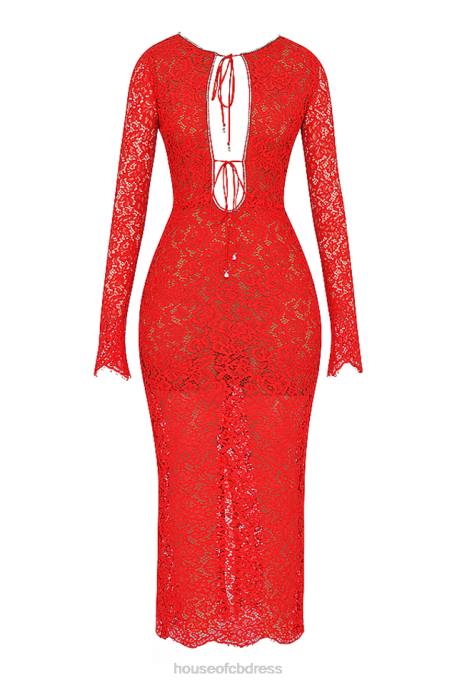 House of CB Lisandra Red Lace Maxi Dress Clothing 4H6N340