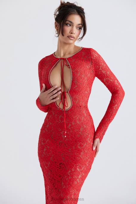 House of CB Lisandra Red Lace Maxi Dress Clothing 4H6N340