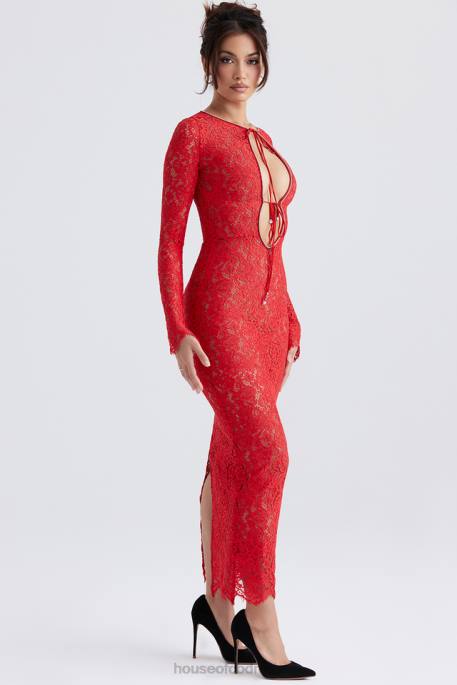 House of CB Lisandra Red Lace Maxi Dress Clothing 4H6N340