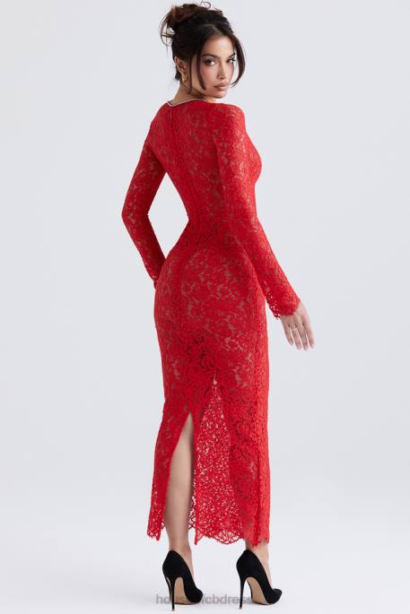 House of CB Lisandra Red Lace Maxi Dress Clothing 4H6N340