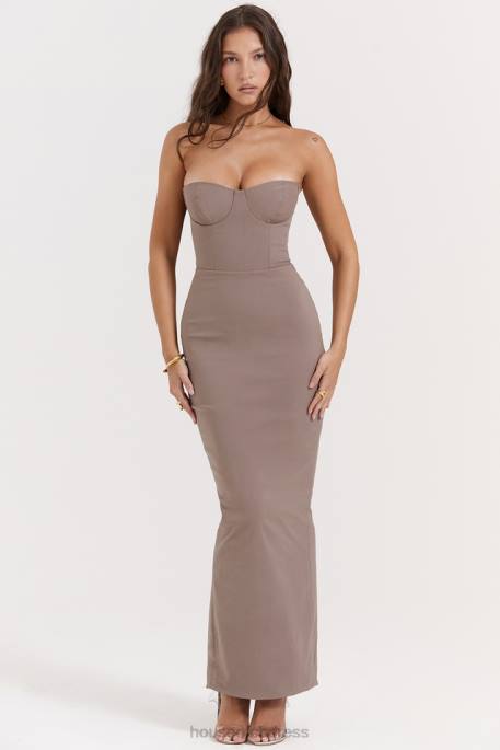 House of CB Lucia Taupe Strapless Corset Maxi Dress Clothing 4H6N167
