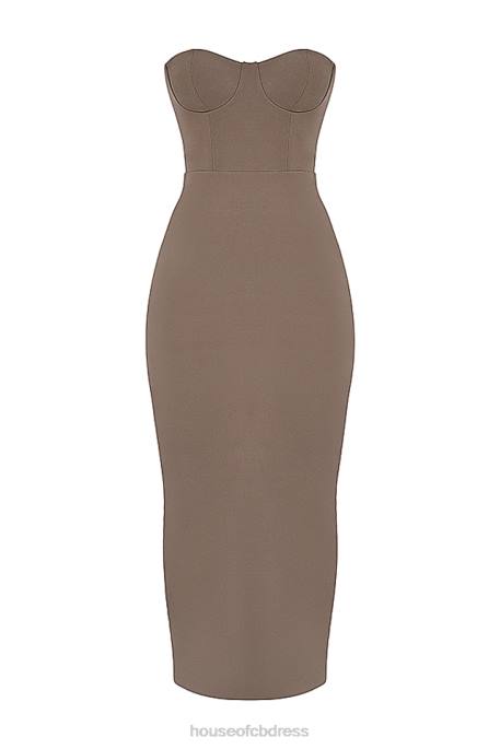 House of CB Lucia Taupe Strapless Corset Maxi Dress Clothing 4H6N167