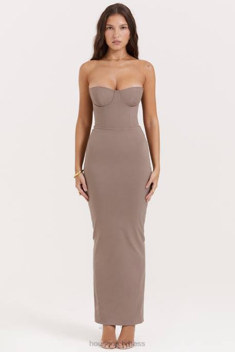 House of CB Lucia Taupe Strapless Corset Maxi Dress Clothing 4H6N167