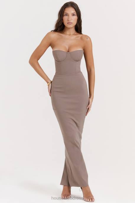 House of CB Lucia Taupe Strapless Corset Maxi Dress Clothing 4H6N167