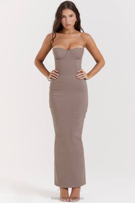 House of CB Lucia Taupe Strapless Corset Maxi Dress Clothing 4H6N167