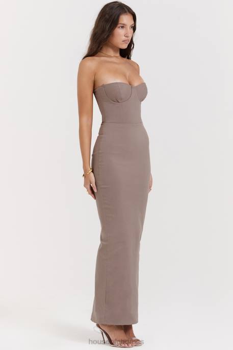 House of CB Lucia Taupe Strapless Corset Maxi Dress Clothing 4H6N167