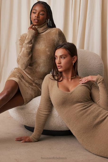 House of CB Lucille Camel Fuzzy Maxi Dress Clothing 4H6N312