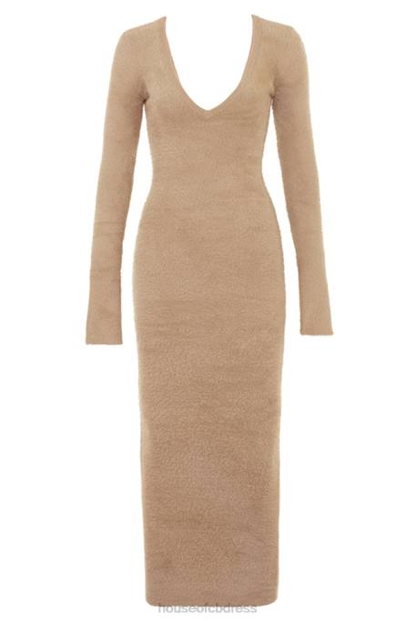 House of CB Lucille Camel Fuzzy Maxi Dress Clothing 4H6N312