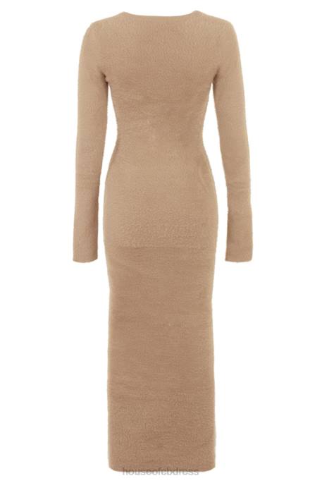 House of CB Lucille Camel Fuzzy Maxi Dress Clothing 4H6N312