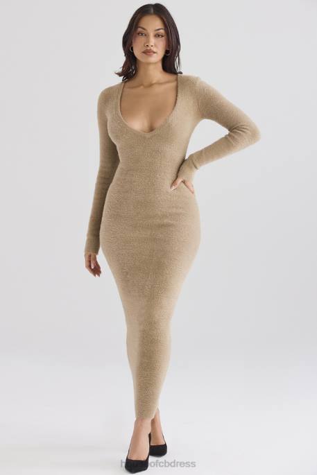 House of CB Lucille Camel Fuzzy Maxi Dress Clothing 4H6N312
