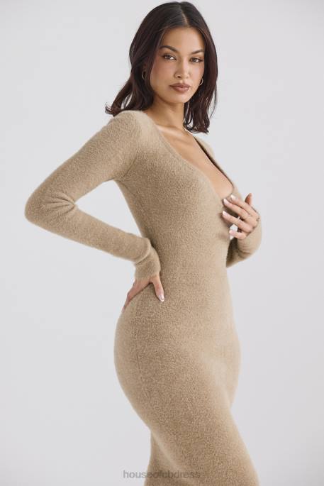 House of CB Lucille Camel Fuzzy Maxi Dress Clothing 4H6N312