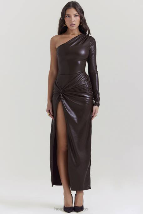 House of CB Octavia Cocoa Vegan Leather Maxi Dress Clothing 4H6N130