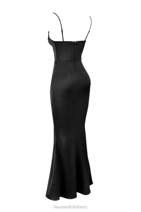 House of CB Olivette Black Satin Corset Maxi Dress Clothing 4H6N386