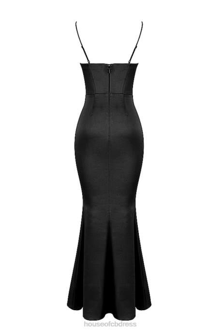 House of CB Olivette Black Satin Corset Maxi Dress Clothing 4H6N386