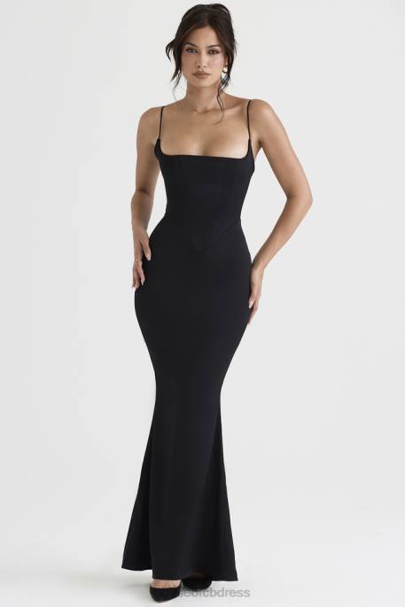 House of CB Olivette Black Satin Corset Maxi Dress Clothing 4H6N386