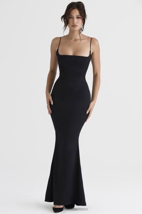 House of CB Olivette Black Satin Corset Maxi Dress Clothing 4H6N386