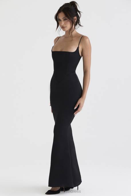 House of CB Olivette Black Satin Corset Maxi Dress Clothing 4H6N386