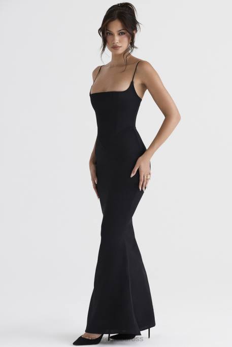House of CB Olivette Black Satin Corset Maxi Dress Clothing 4H6N386