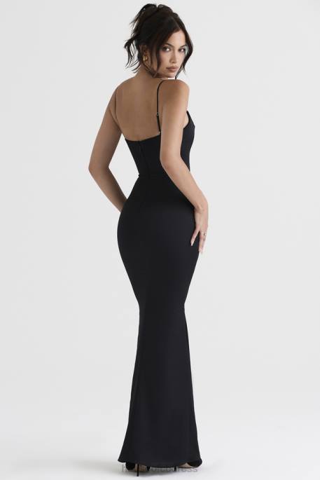 House of CB Olivette Black Satin Corset Maxi Dress Clothing 4H6N386