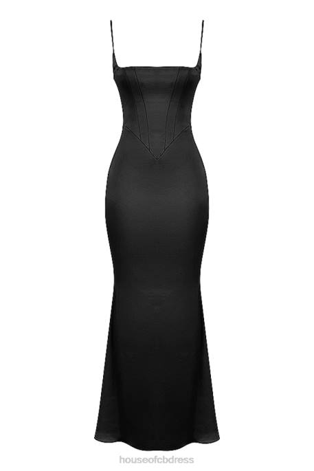 House of CB Olivette Black Satin Corset Maxi Dress Clothing 4H6N386