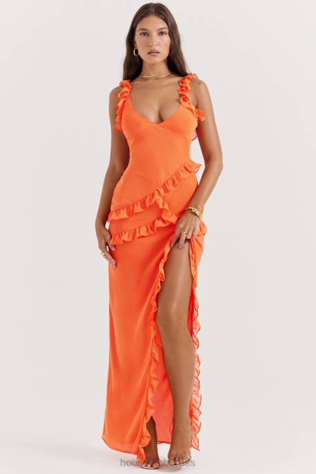 House of CB Pixie Flame Orange Ruffle Maxi Dress Clothing 4H6N191