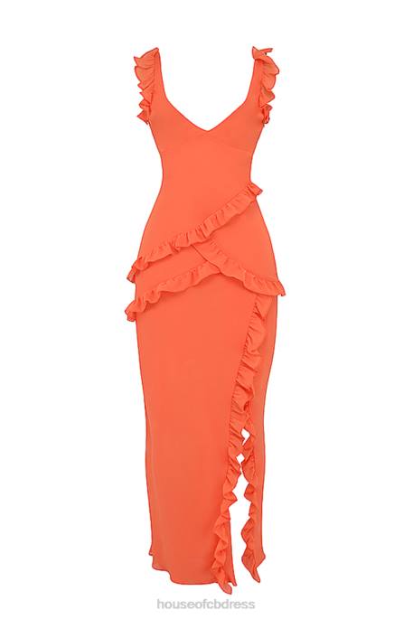 House of CB Pixie Flame Orange Ruffle Maxi Dress Clothing 4H6N191