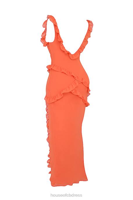 House of CB Pixie Flame Orange Ruffle Maxi Dress Clothing 4H6N191