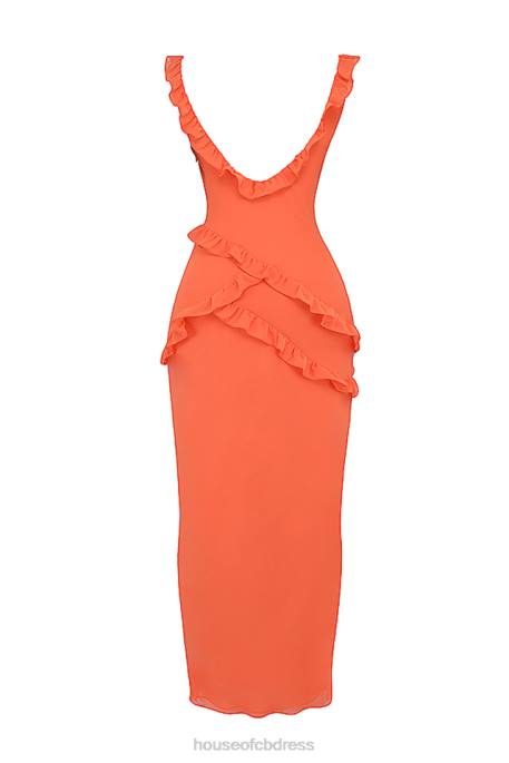 House of CB Pixie Flame Orange Ruffle Maxi Dress Clothing 4H6N191