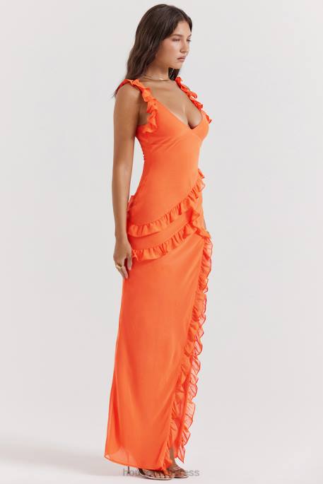 House of CB Pixie Flame Orange Ruffle Maxi Dress Clothing 4H6N191