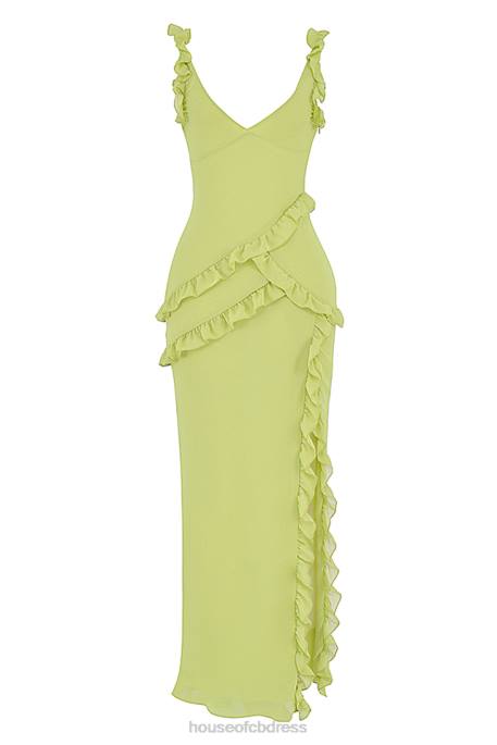 House of CB Pixie Lime Ruffle Maxi Dress Clothing 4H6N414
