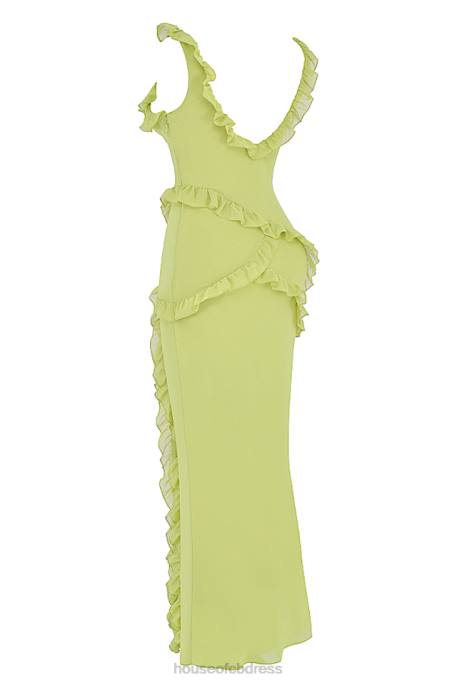 House of CB Pixie Lime Ruffle Maxi Dress Clothing 4H6N414