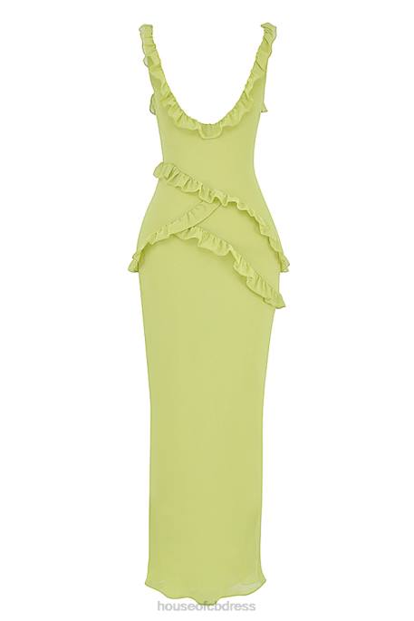 House of CB Pixie Lime Ruffle Maxi Dress Clothing 4H6N414