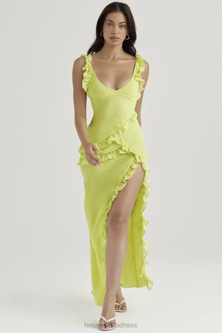 House of CB Pixie Lime Ruffle Maxi Dress Clothing 4H6N414