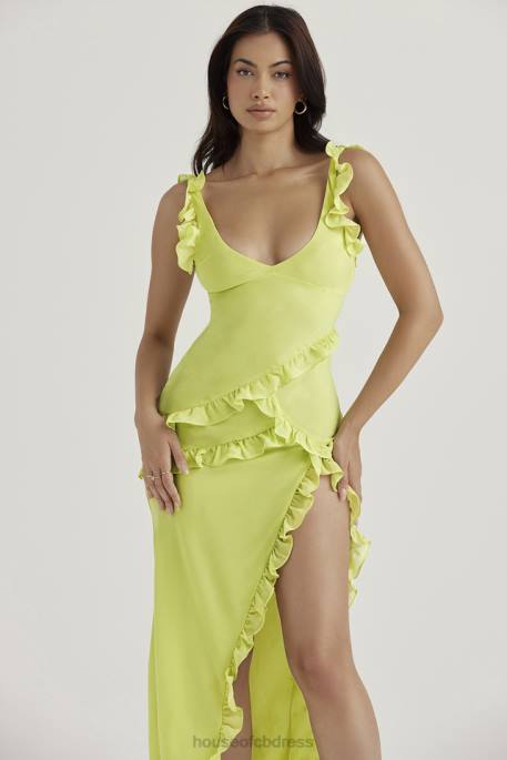 House of CB Pixie Lime Ruffle Maxi Dress Clothing 4H6N414