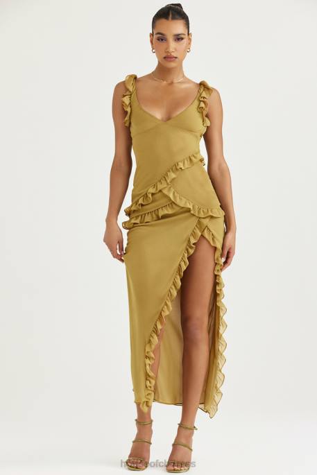 House of CB Pixie Olive Ruffle Maxi Dress Clothing 4H6N452
