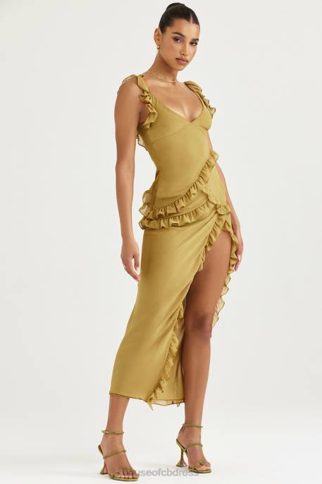 House of CB Pixie Olive Ruffle Maxi Dress Clothing 4H6N452
