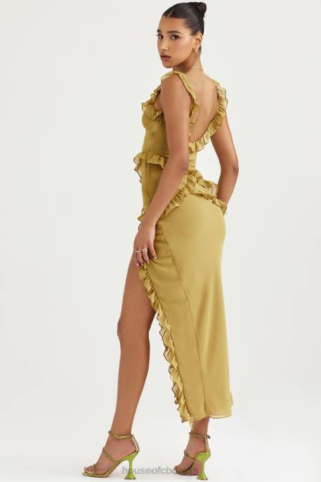 House of CB Pixie Olive Ruffle Maxi Dress Clothing 4H6N452