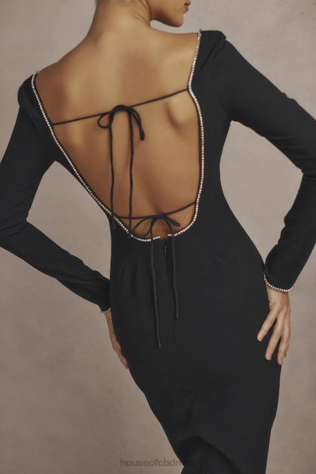 House of CB Rosa Black Crystal Embellished Maxi Dress Clothing 4H6N356