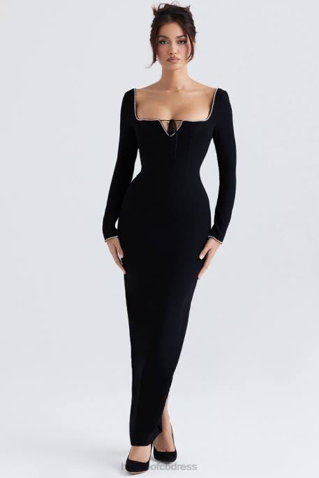 House of CB Rosa Black Crystal Embellished Maxi Dress Clothing 4H6N356