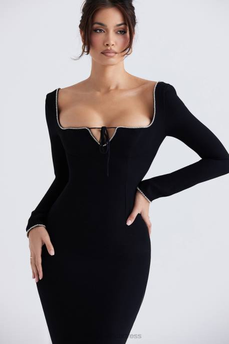 House of CB Rosa Black Crystal Embellished Maxi Dress Clothing 4H6N356