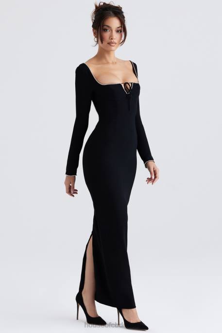 House of CB Rosa Black Crystal Embellished Maxi Dress Clothing 4H6N356