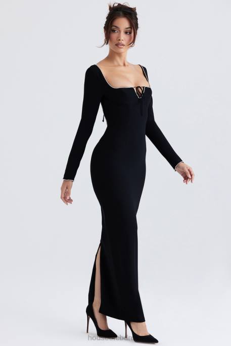 House of CB Rosa Black Crystal Embellished Maxi Dress Clothing 4H6N356