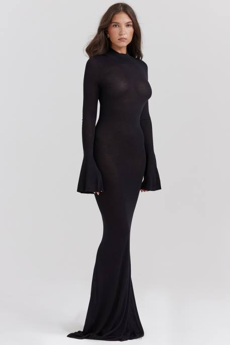 House of CB Sancha Black Knit Maxi Dress Clothing 4H6N141